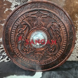 Medieval Viking Shield With Carved Norse Runic 