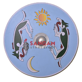 Viking Round Shield, painted with MÃ¡nagarm and SkÃ¶ll